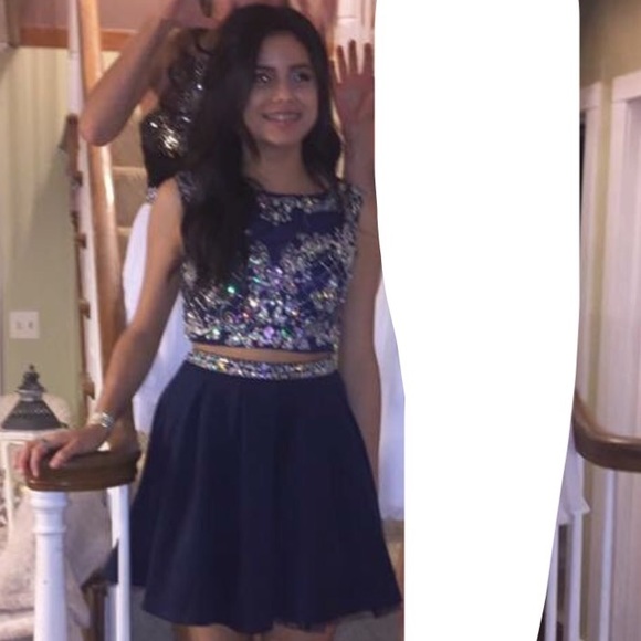 Two-piece, navy, beaded homecoming dress - Picture 2 of 2